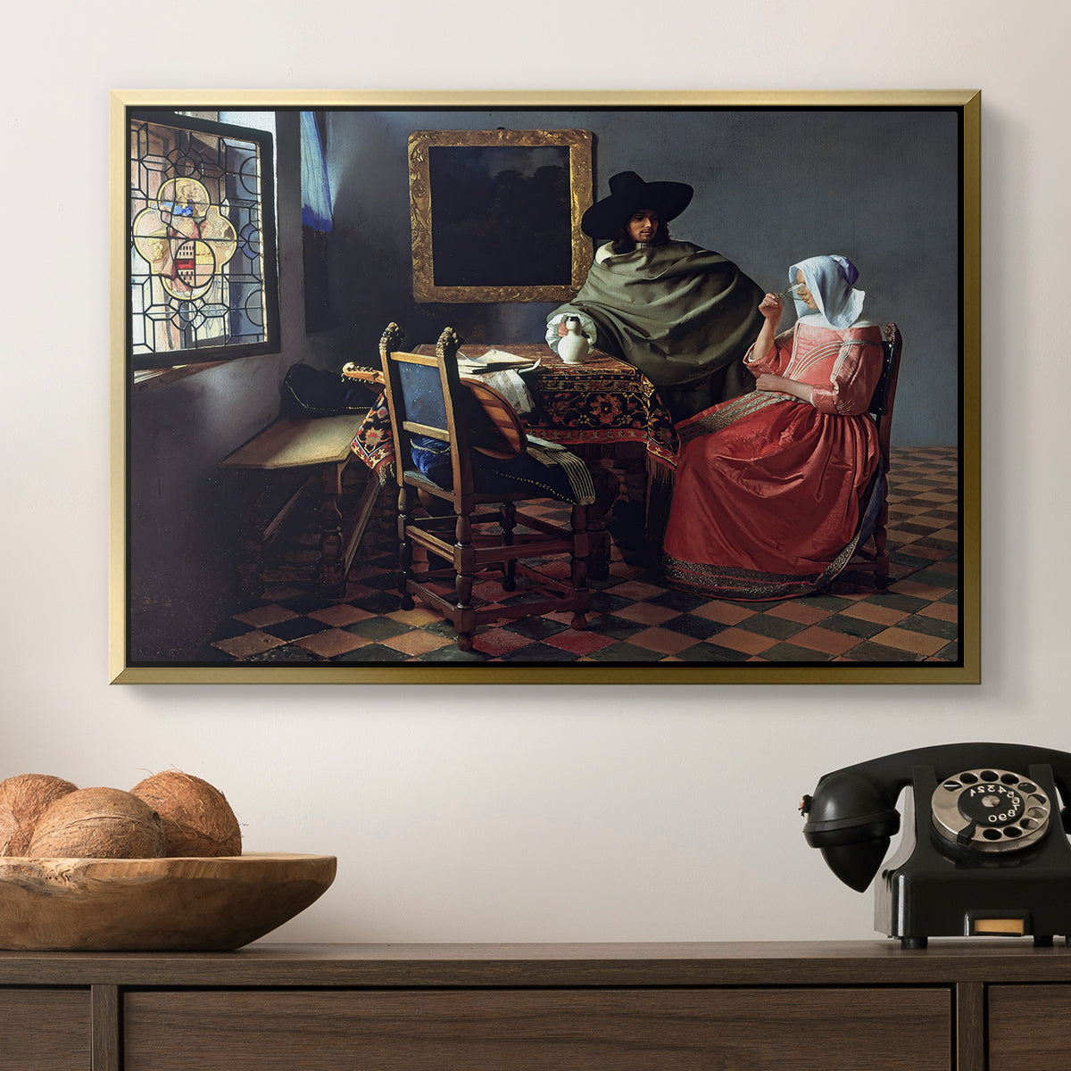 The Glass of Wine, c. 1660 - Floater Framed Canvas Print