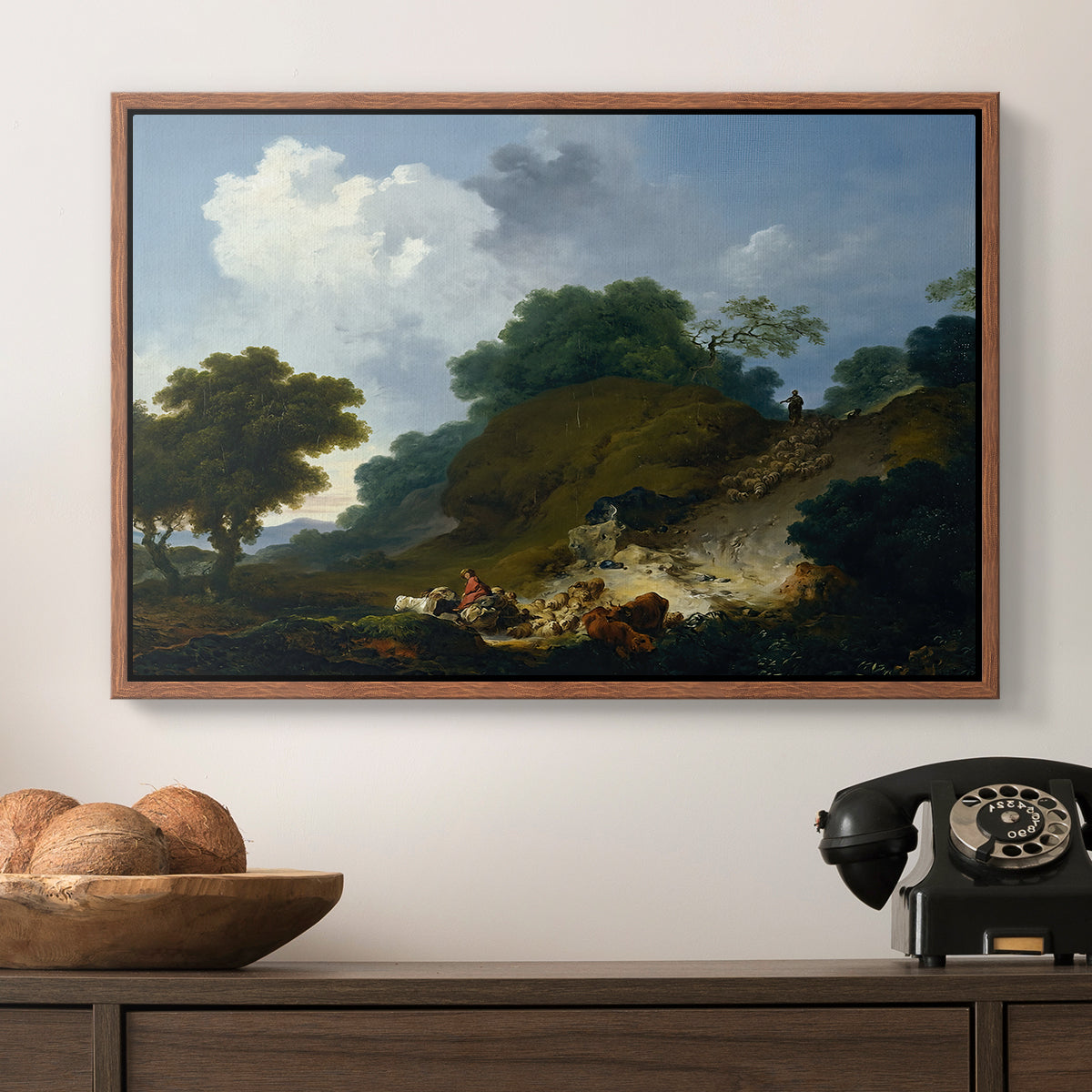Landscape with Shepherds and Flock of Sheep, c. 1763-1765 - Floater Framed Canvas Print
