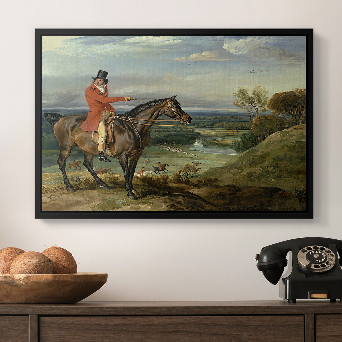 John Levett Hunting at Wychnor, Staffordshire, 1818 - Floater Framed Canvas Print