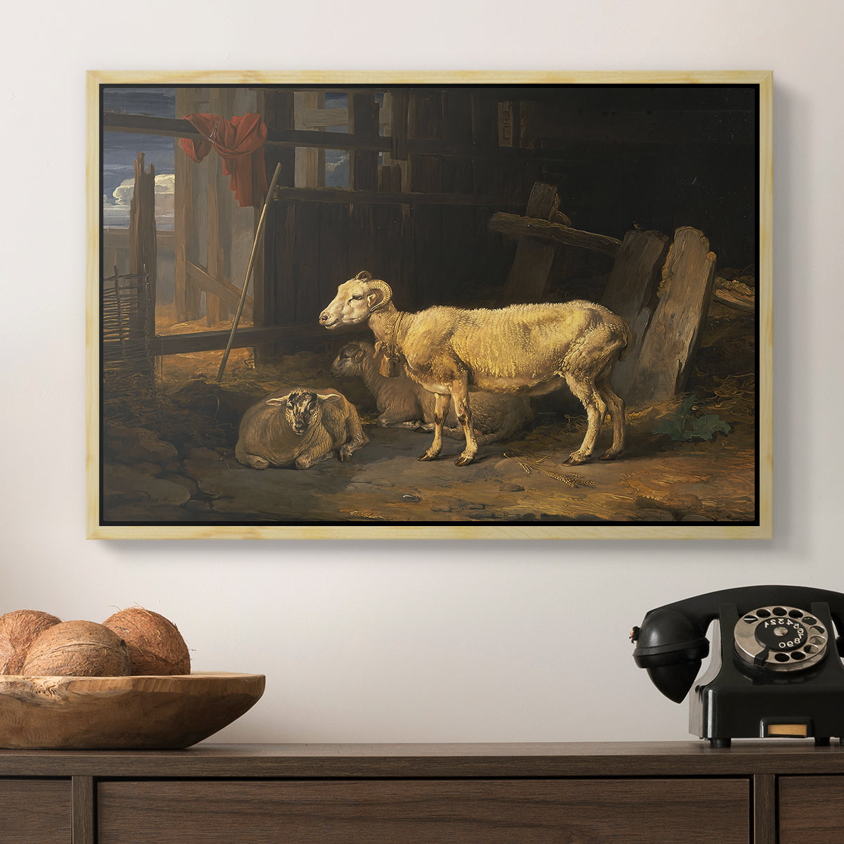 Sheep in a Stable, 1810 - Floater Framed Canvas Print