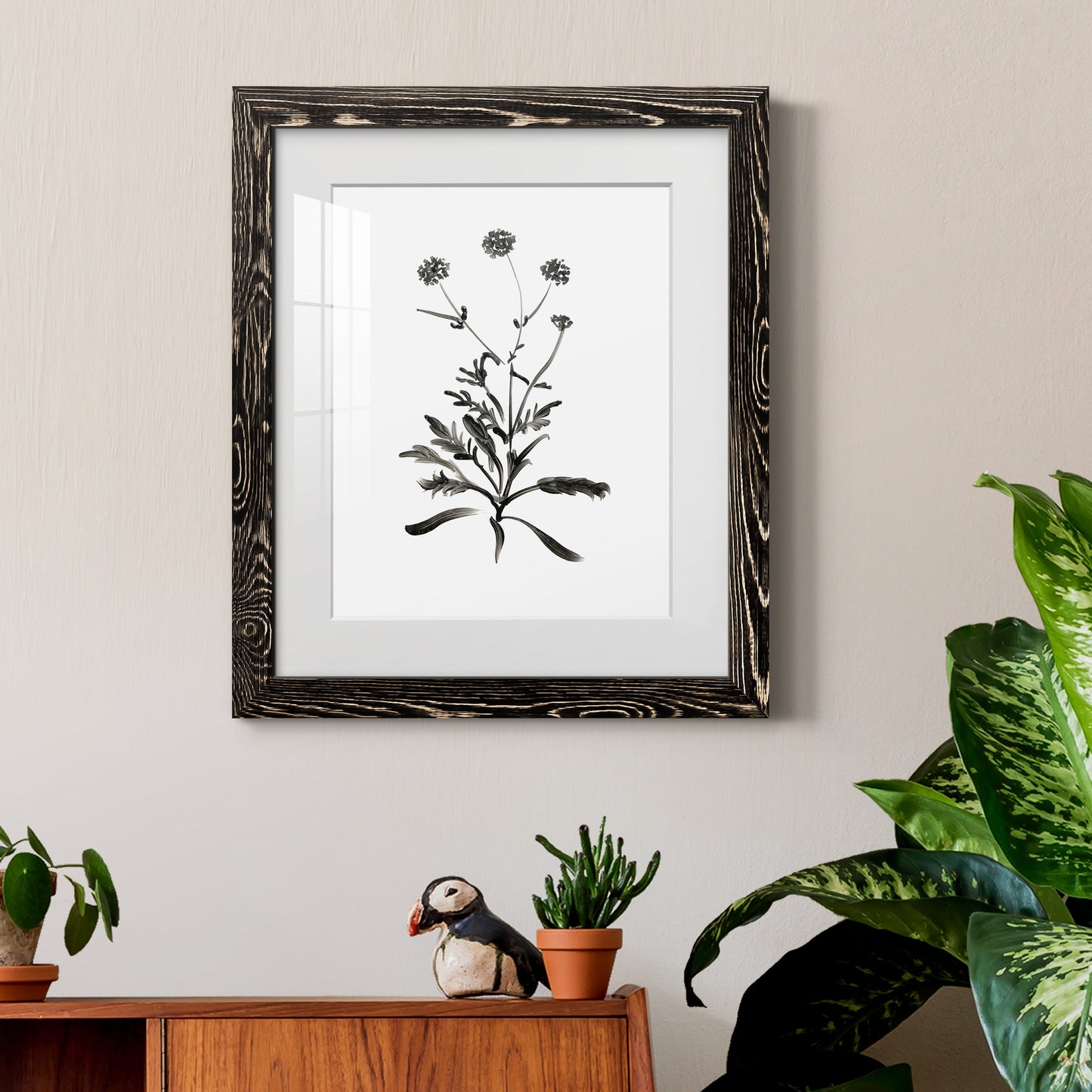 Inky Botanical I - Premium Framed Print - Distressed Barnwood Frame - Ready to Hang