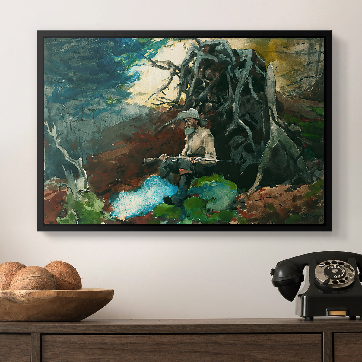 Campfire, Adirondacks, 1892 - Floater Framed Canvas Print