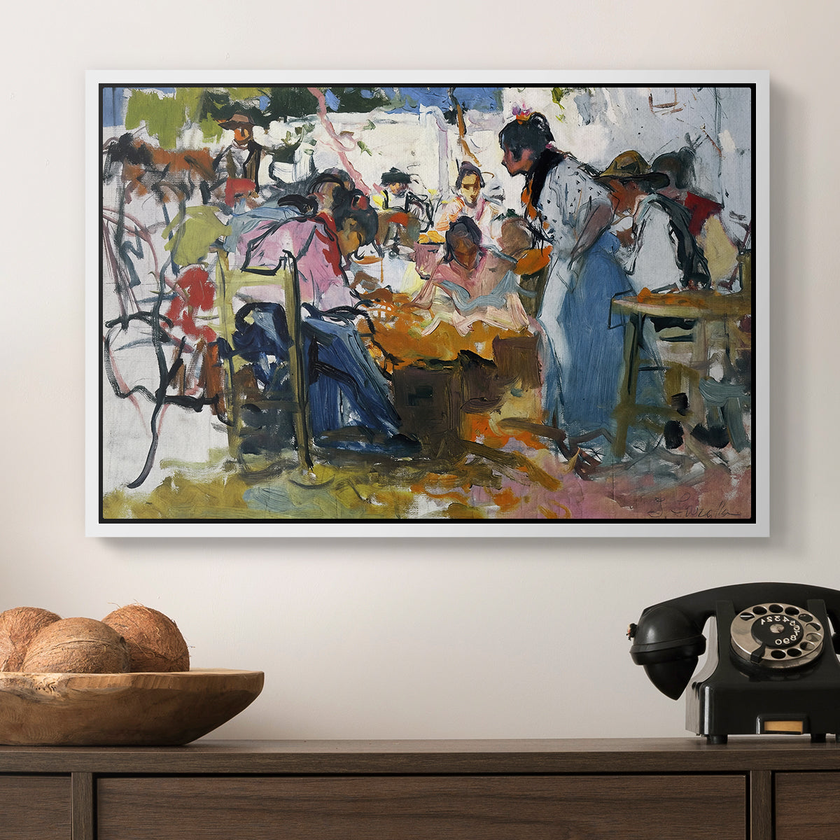 Net Menders in Valencia, 1909 - Floater Framed Canvas Print