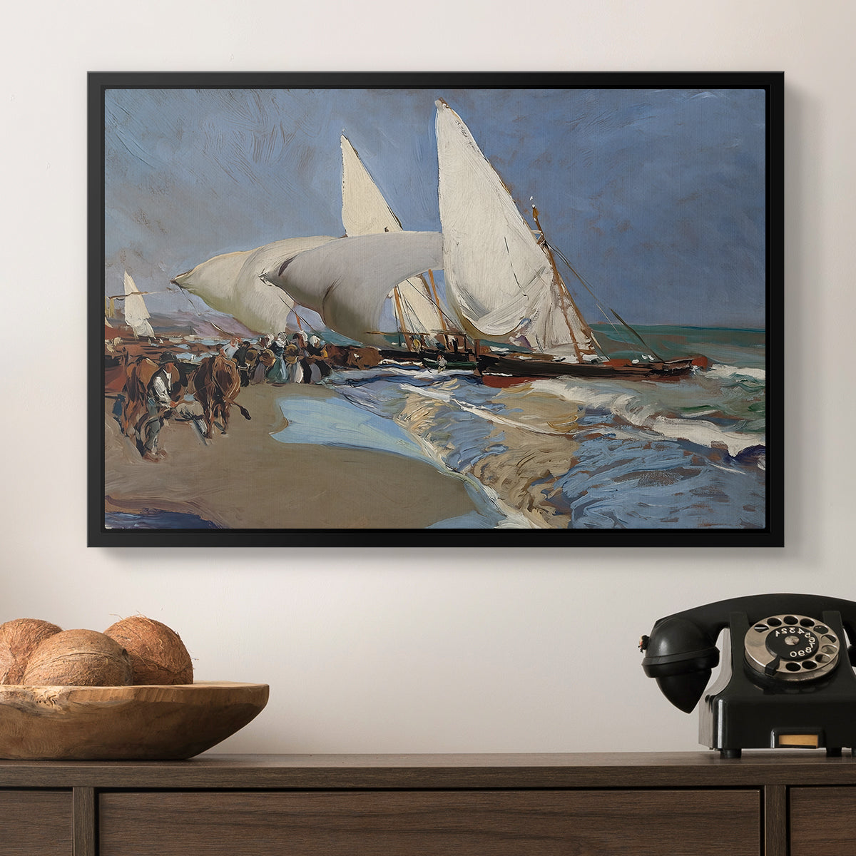 The Beach at Valencia, 1908 - Floater Framed Canvas Print