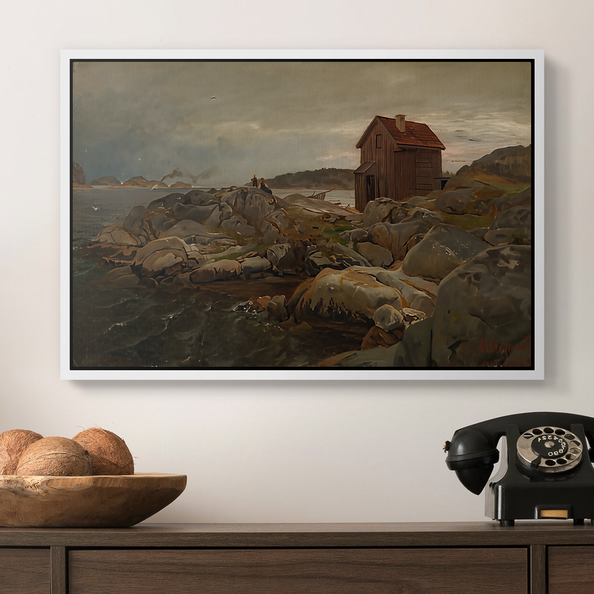 A Fisherman's Home, Lillesand, 1858 - Floater Framed Canvas Print