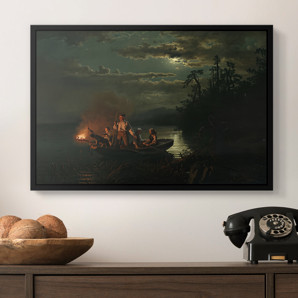 Spear Fishing on Lake Krøderen, 1851 - Floater Framed Canvas Print