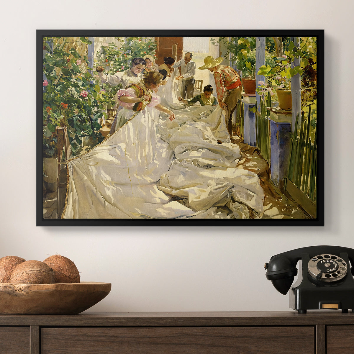 Sewing the Sail, 1896 - Floater Framed Canvas Print