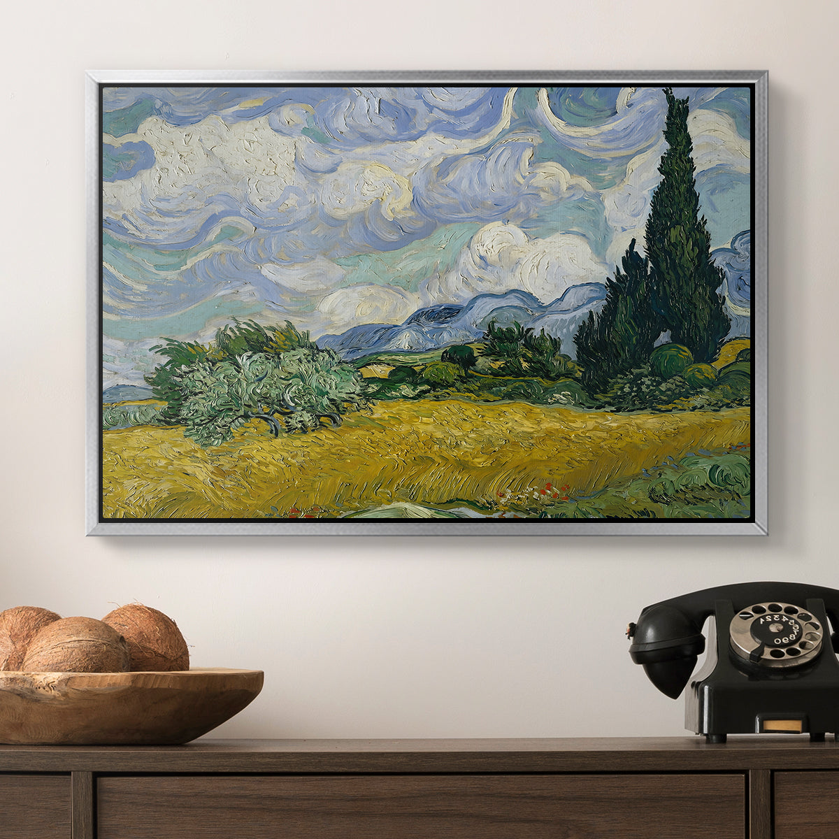 Wheat Field with Cypresses, 1889 - Floater Framed Canvas Print