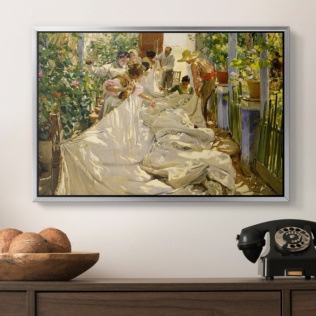 Sewing the Sail, 1896 - Floater Framed Canvas Print
