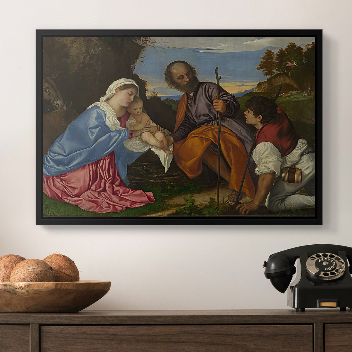 The Holy Family with a Shepherd, c. 1510 - Floater Framed Canvas Print