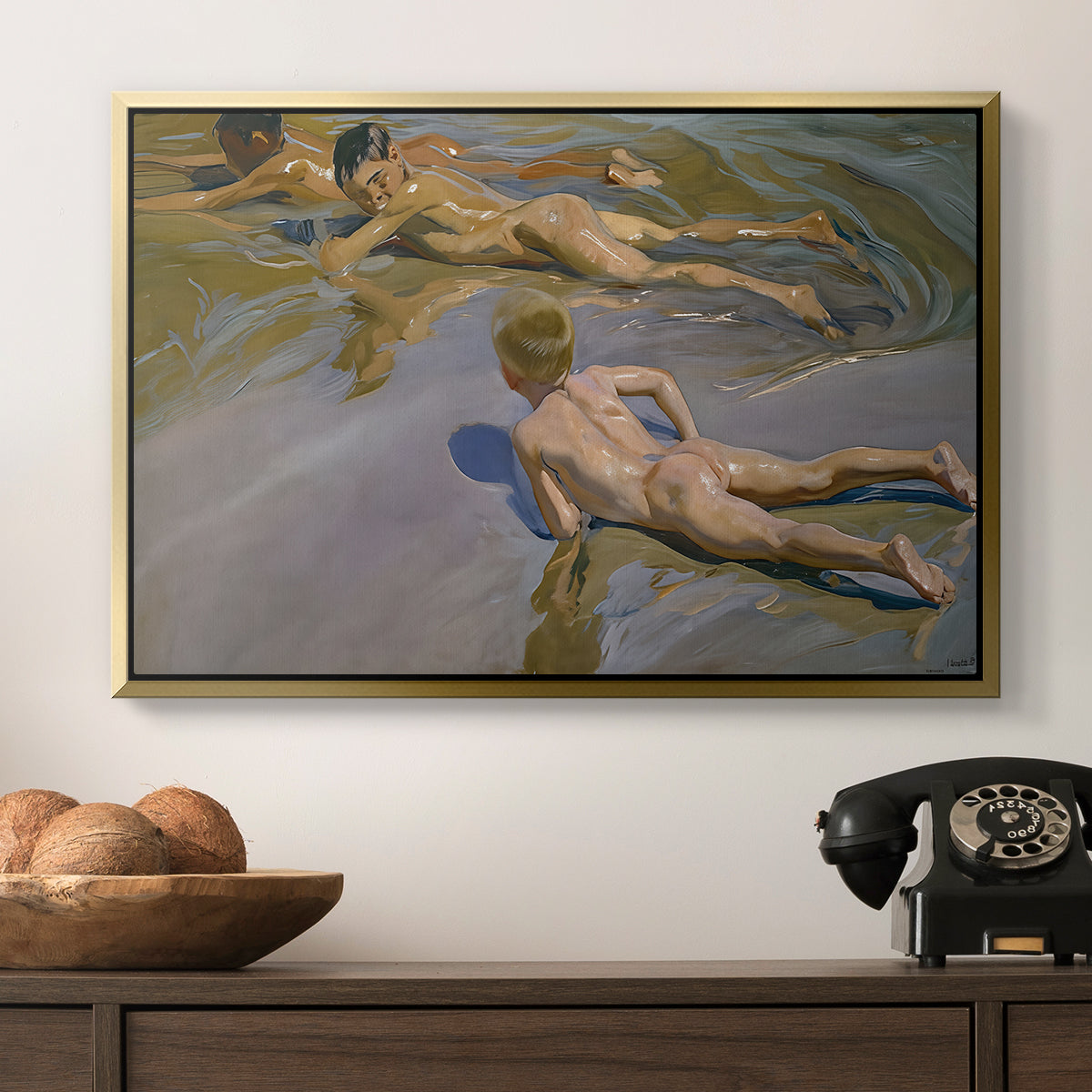 Boys on the Beach, 1910 - Floater Framed Canvas Print