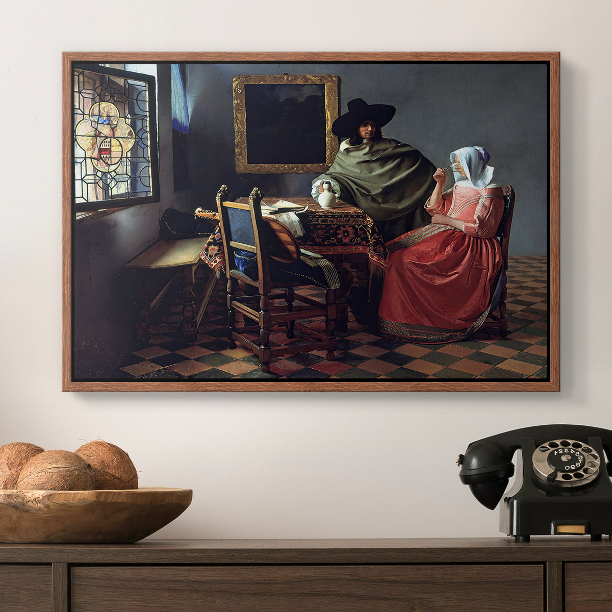 The Glass of Wine, c. 1660 - Floater Framed Canvas Print