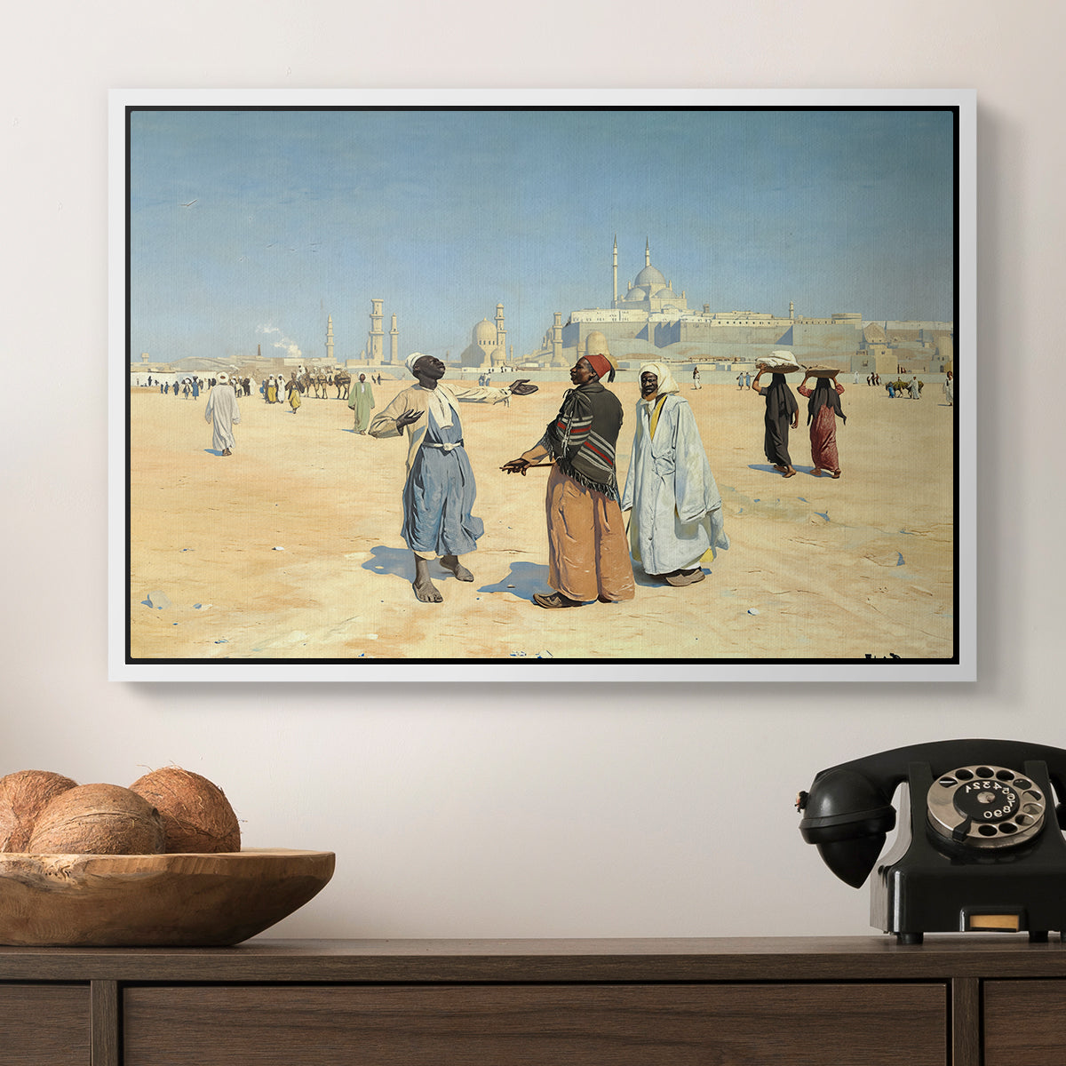 View from the Desert of Cairo with Citadel and Mamluk Tombs in the Background, c. 1889-1890 - Floater Framed Canvas Print