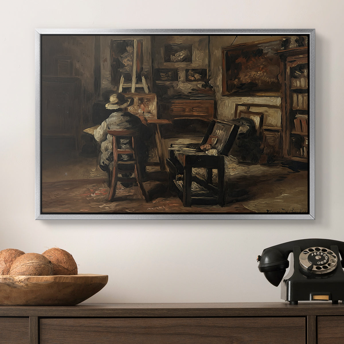 The Studio of Ferdinand De Braekeleer I, Father of the Painter, c. 1873-1885 - Floater Framed Canvas Print