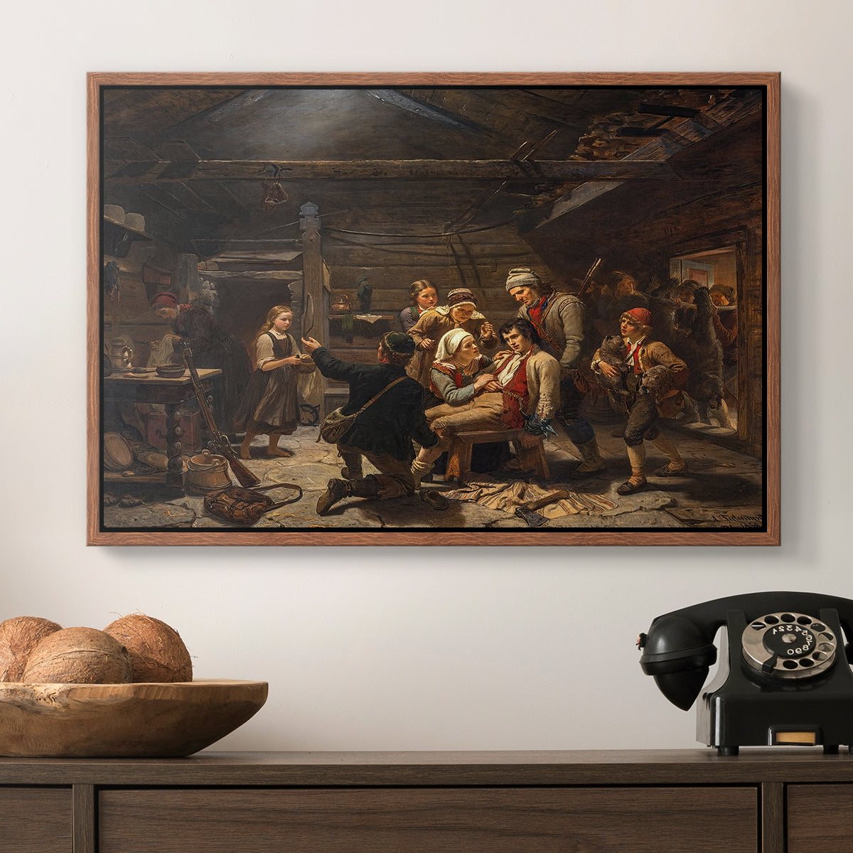 The Return of the Bear Hunter, 1856 - Floater Framed Canvas Print