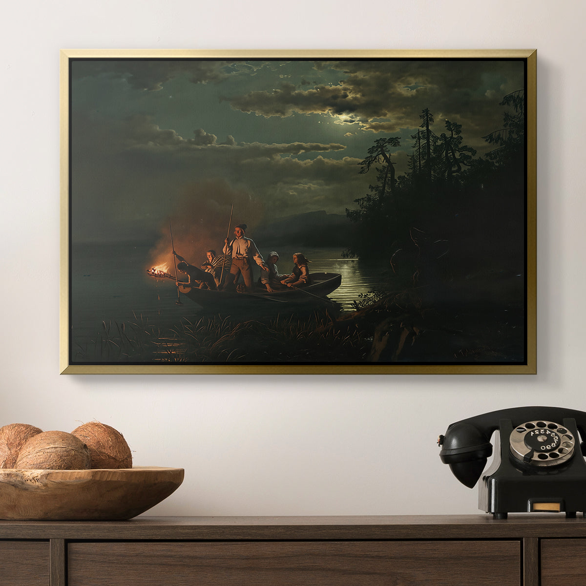 Spear Fishing on Lake Krøderen, 1851 - Floater Framed Canvas Print