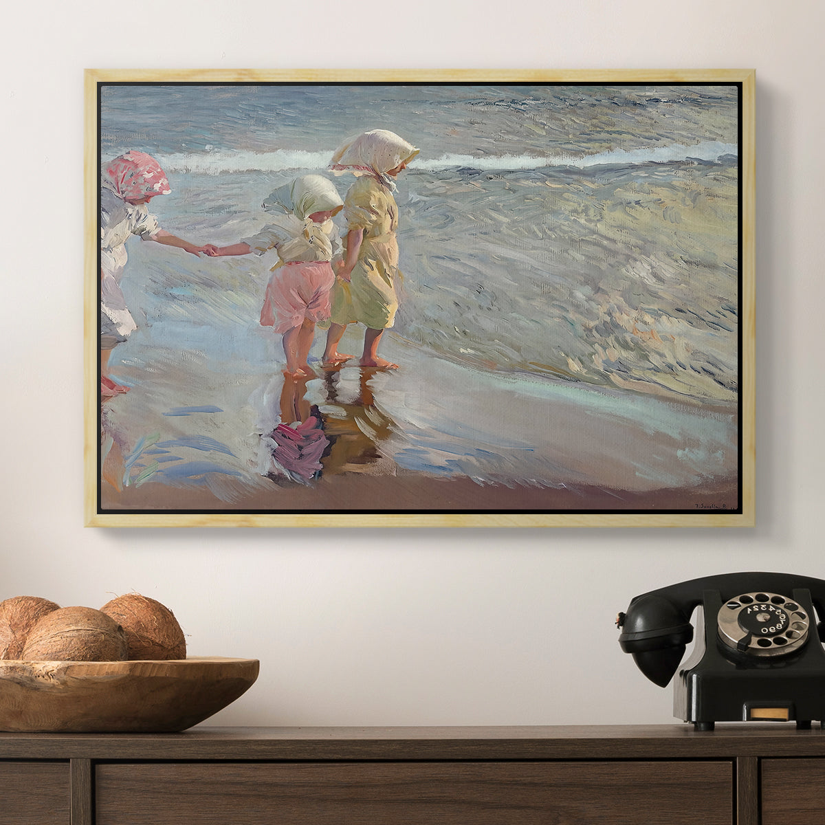 The Three Sisters on the Beach, 1908 - Floater Framed Canvas Print