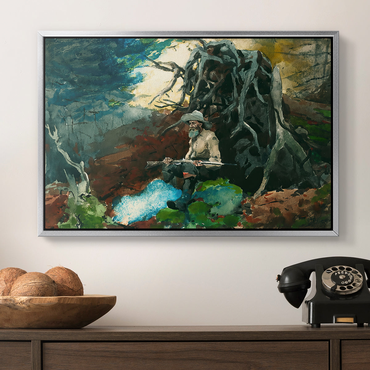 Campfire, Adirondacks, 1892 - Floater Framed Canvas Print