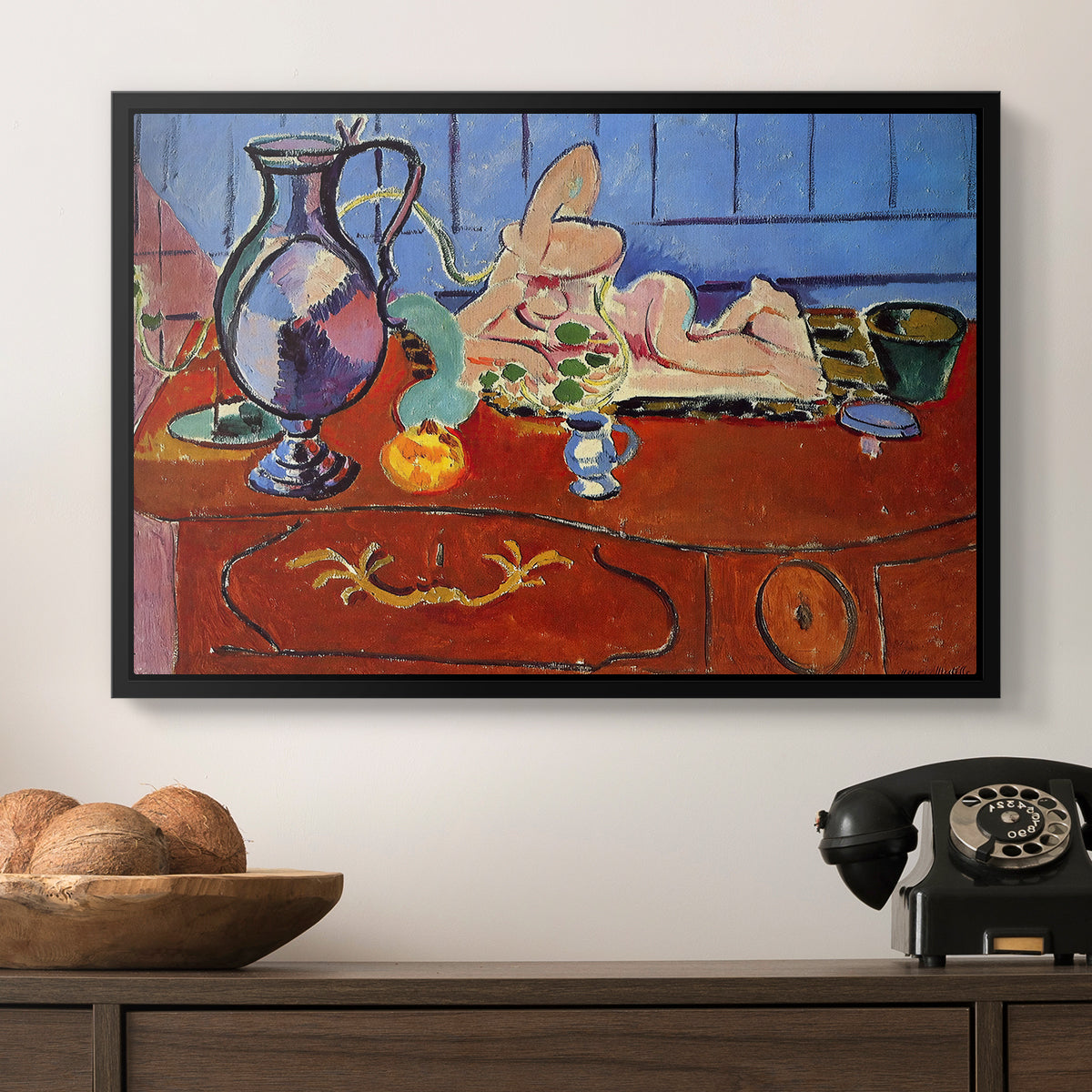 Still Life with a Pewter Jug and Pink Statuette, 1910 - Floater Framed Canvas Print