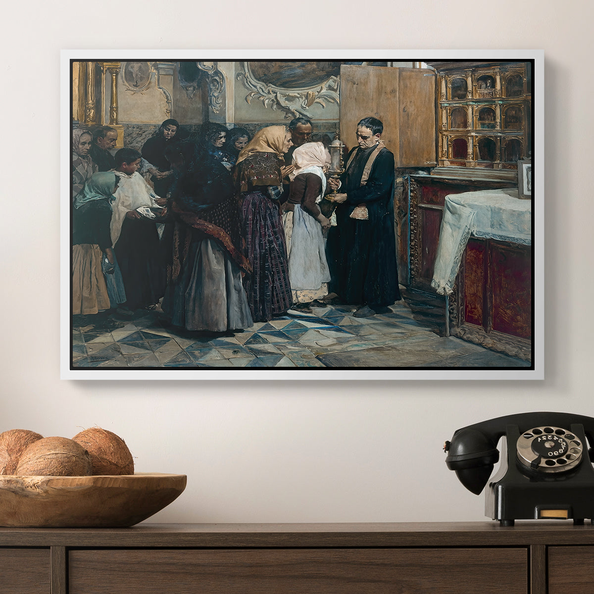 Kissing the Relic, 1893 - Floater Framed Canvas Print