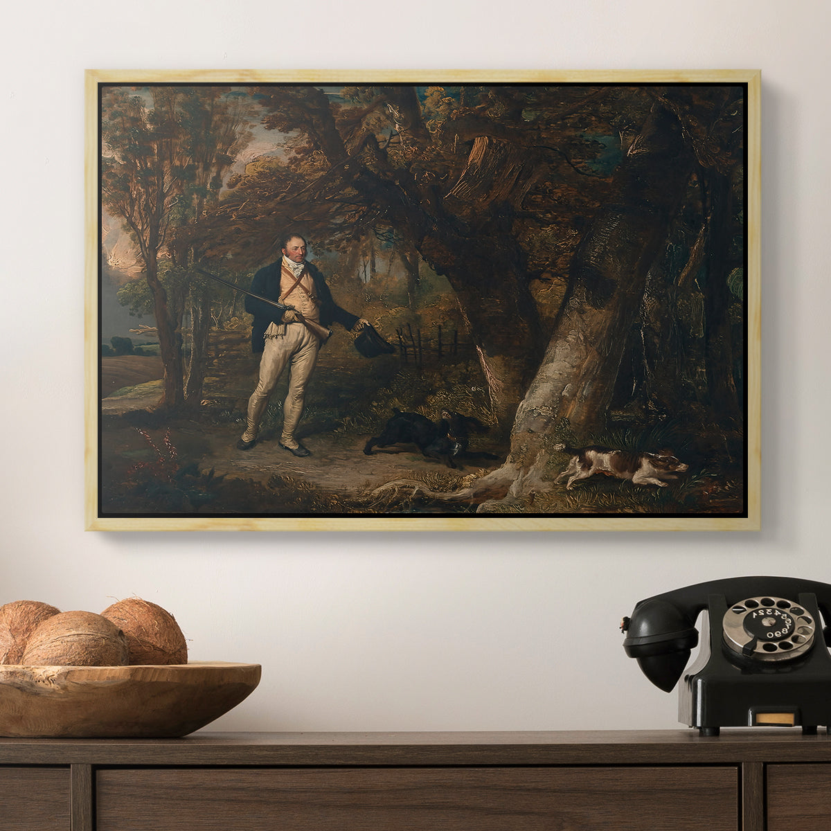 The Reverend Thomas Levett and Favourite Dogs, Cock-Shooting, 1811 - Floater Framed Canvas Print