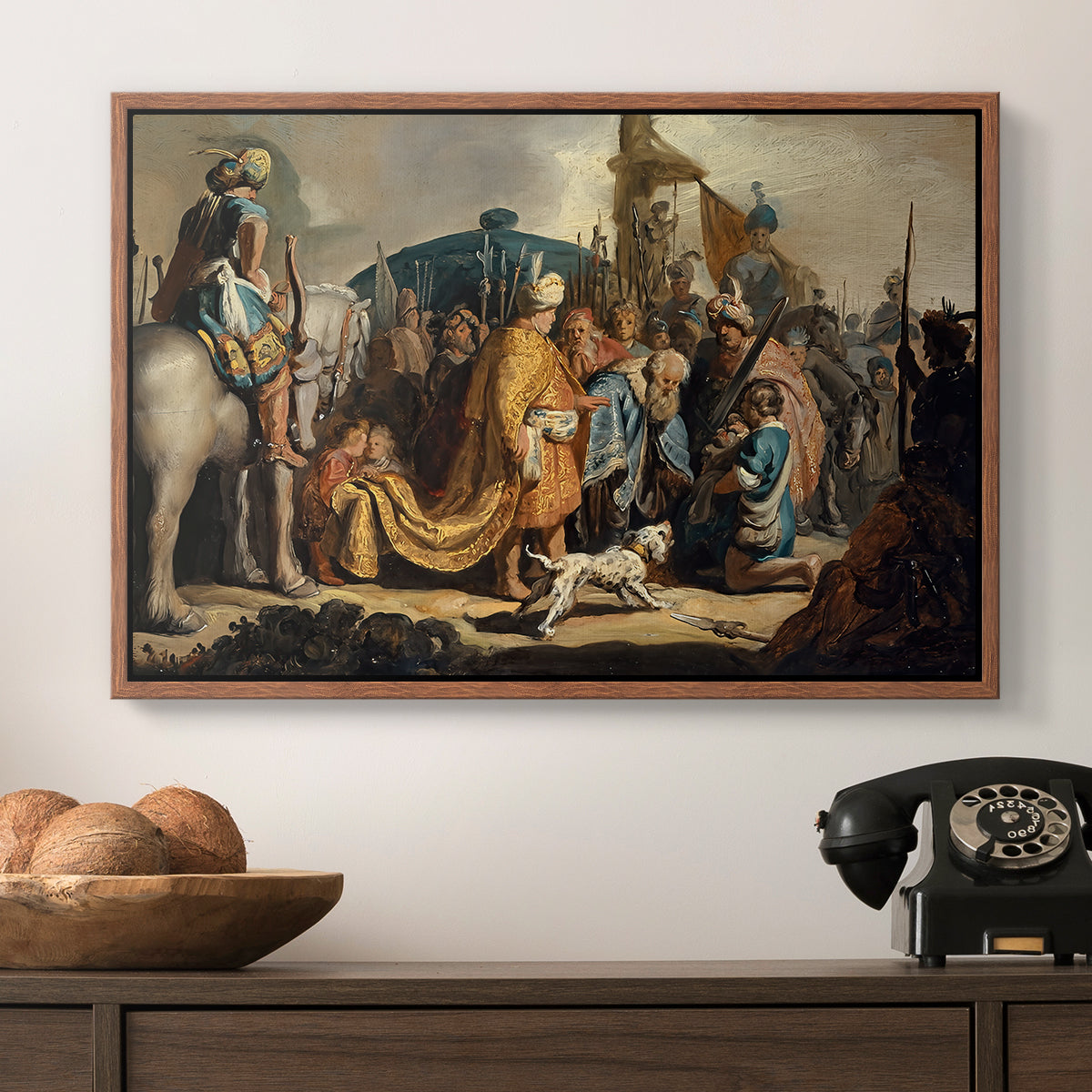 David with Goliath's Head in front of Saul, for Rembrandt, 1627 - Floater Framed Canvas Print