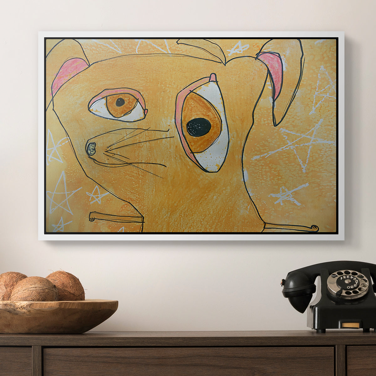 Cubist Dog with Stars (Student Art) - Floater Framed Canvas Print