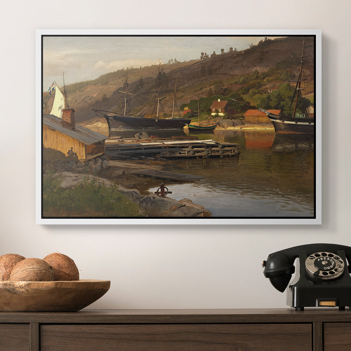 Landingsbrygge Husvik, Drøbak, 1875 - Floater Framed Canvas Print