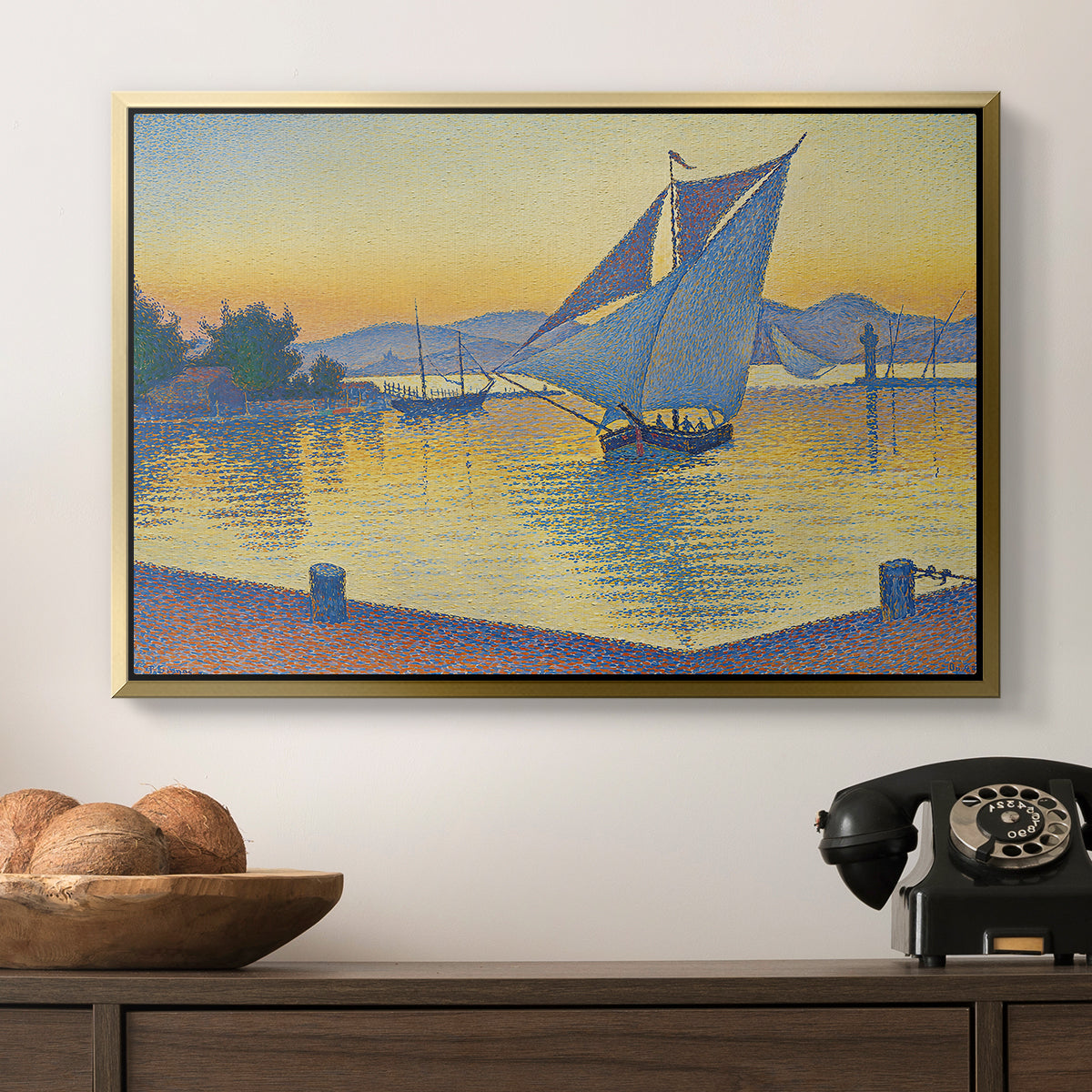 The Port at Sunset, Opus 236, Saint Tropez, 1892 - Floater Framed Canvas Print