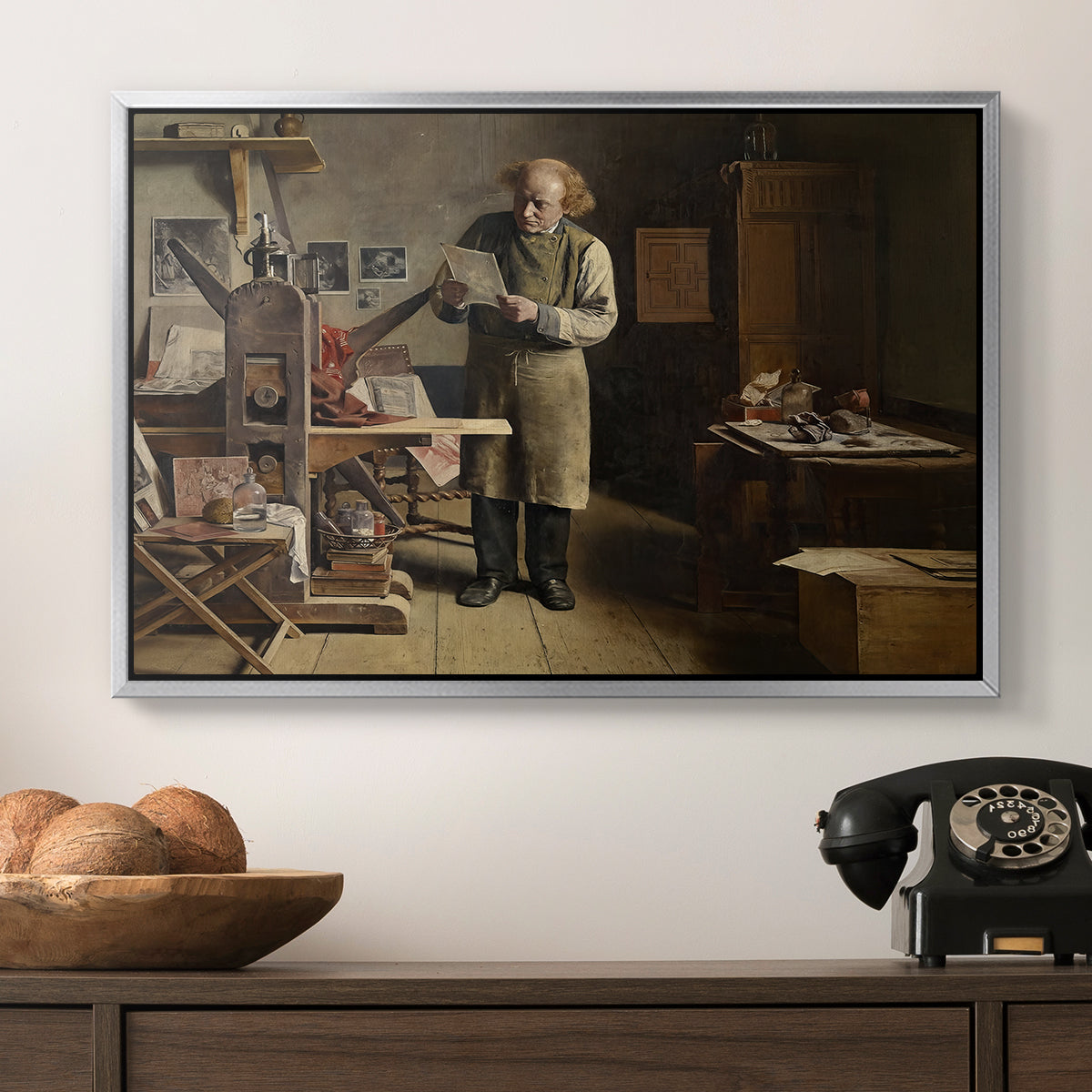 The Plate Printer, 1875 - Floater Framed Canvas Print