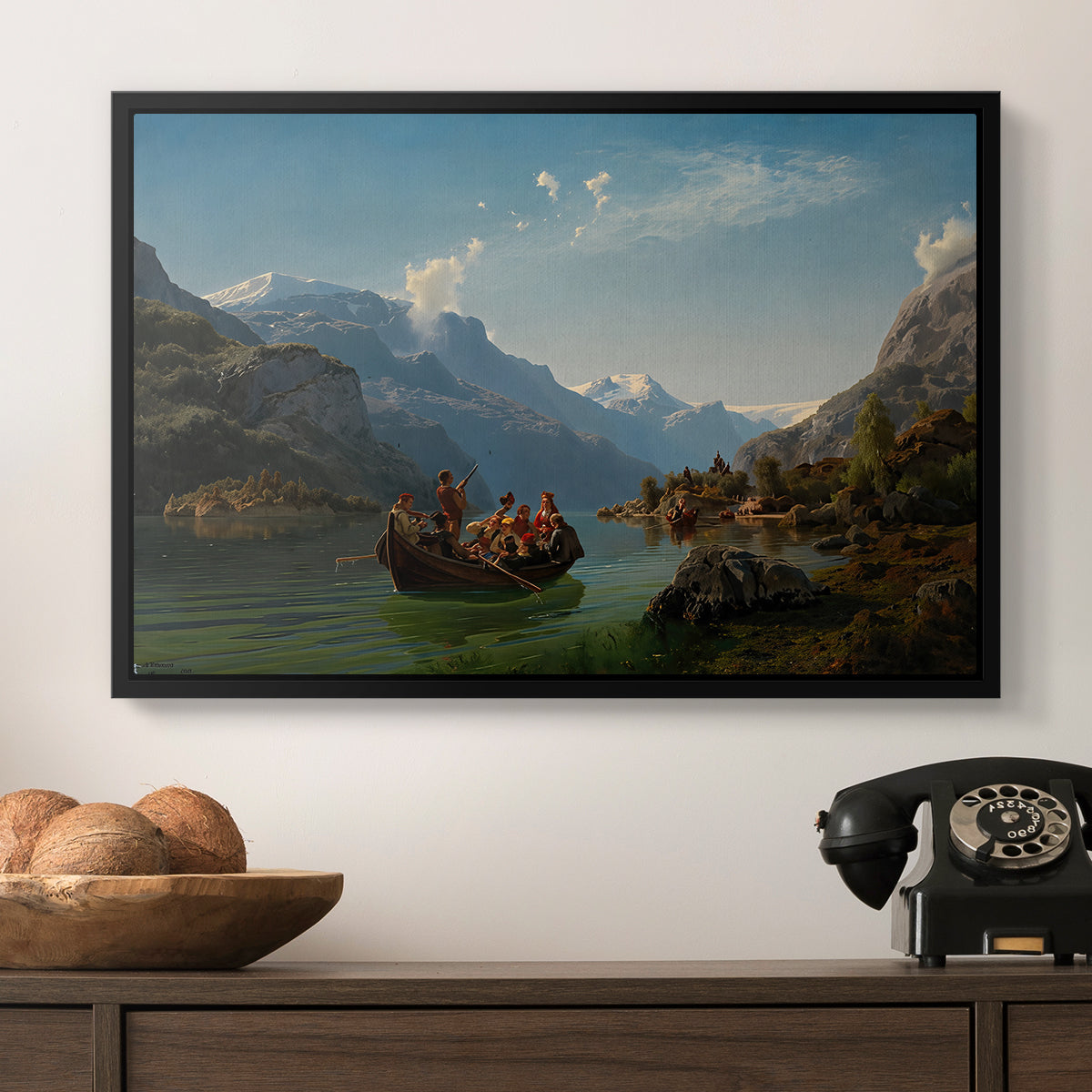 Bridal Procession on the Hardangerfjord, 1848 - Floater Framed Canvas Print