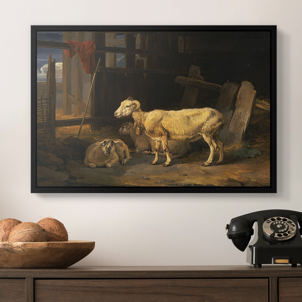 Sheep in a Stable, 1810 - Floater Framed Canvas Print