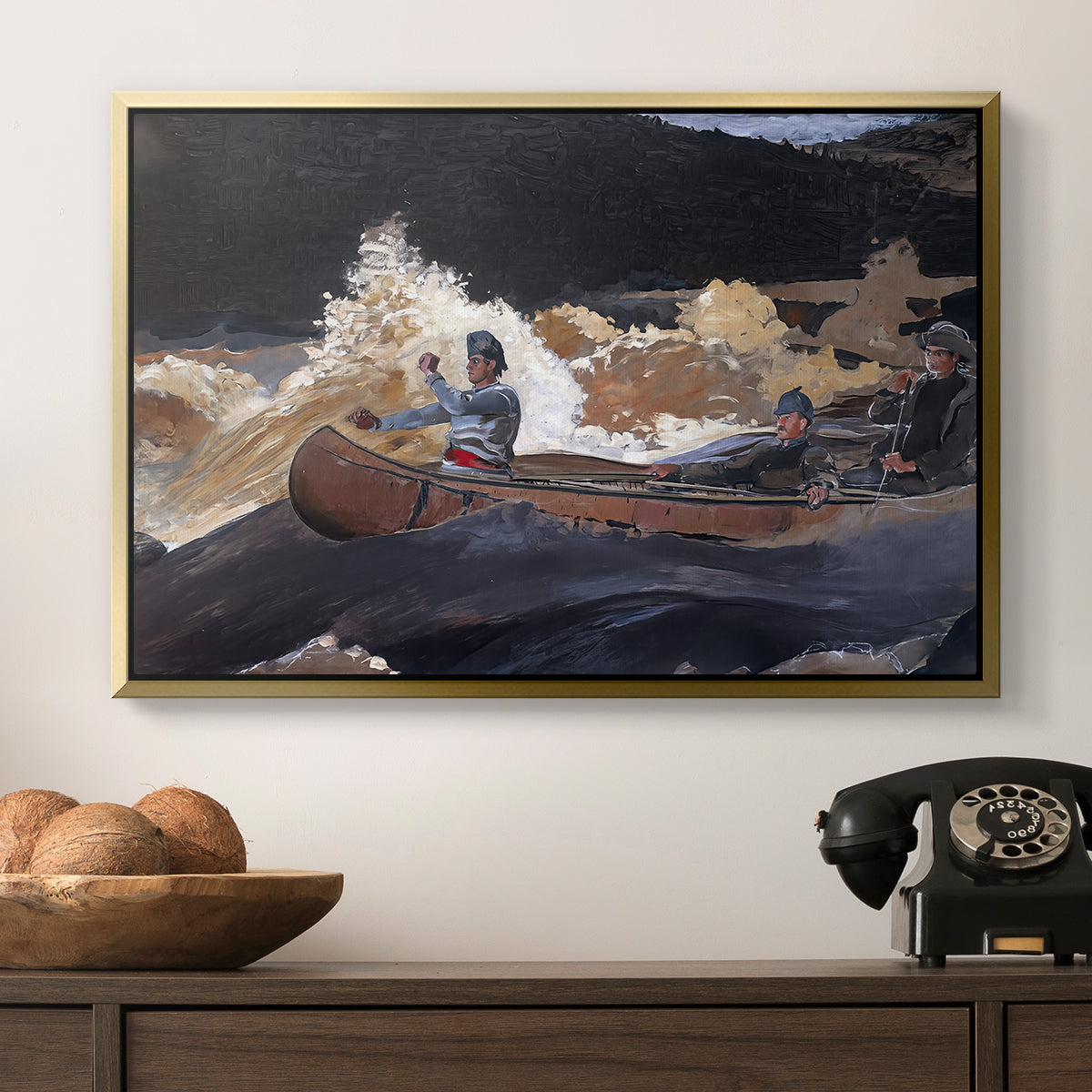 Shooting the Rapids, Saguenay River, 1905-1910 - Floater Framed Canvas Print