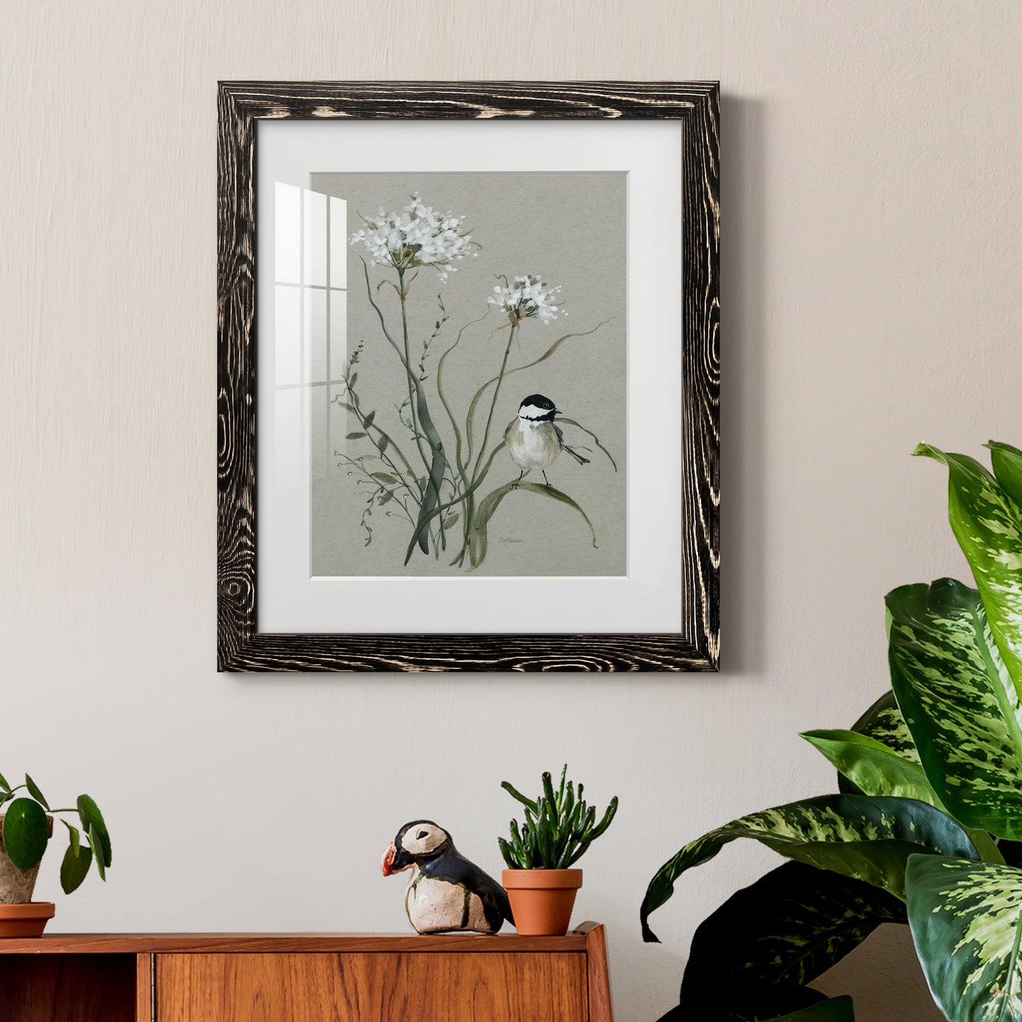 Bouquet of Grace Bird II - Premium Framed Print - Distressed Barnwood Frame - Ready to Hang