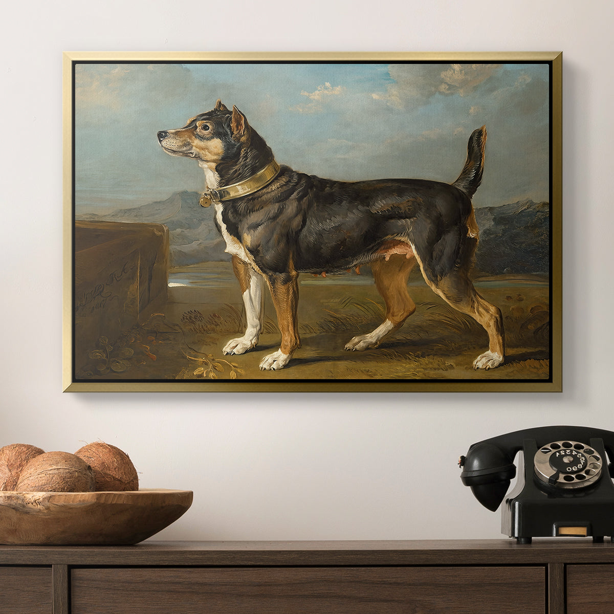A Terrier in a Landscape, c. 1811 - Floater Framed Canvas Print