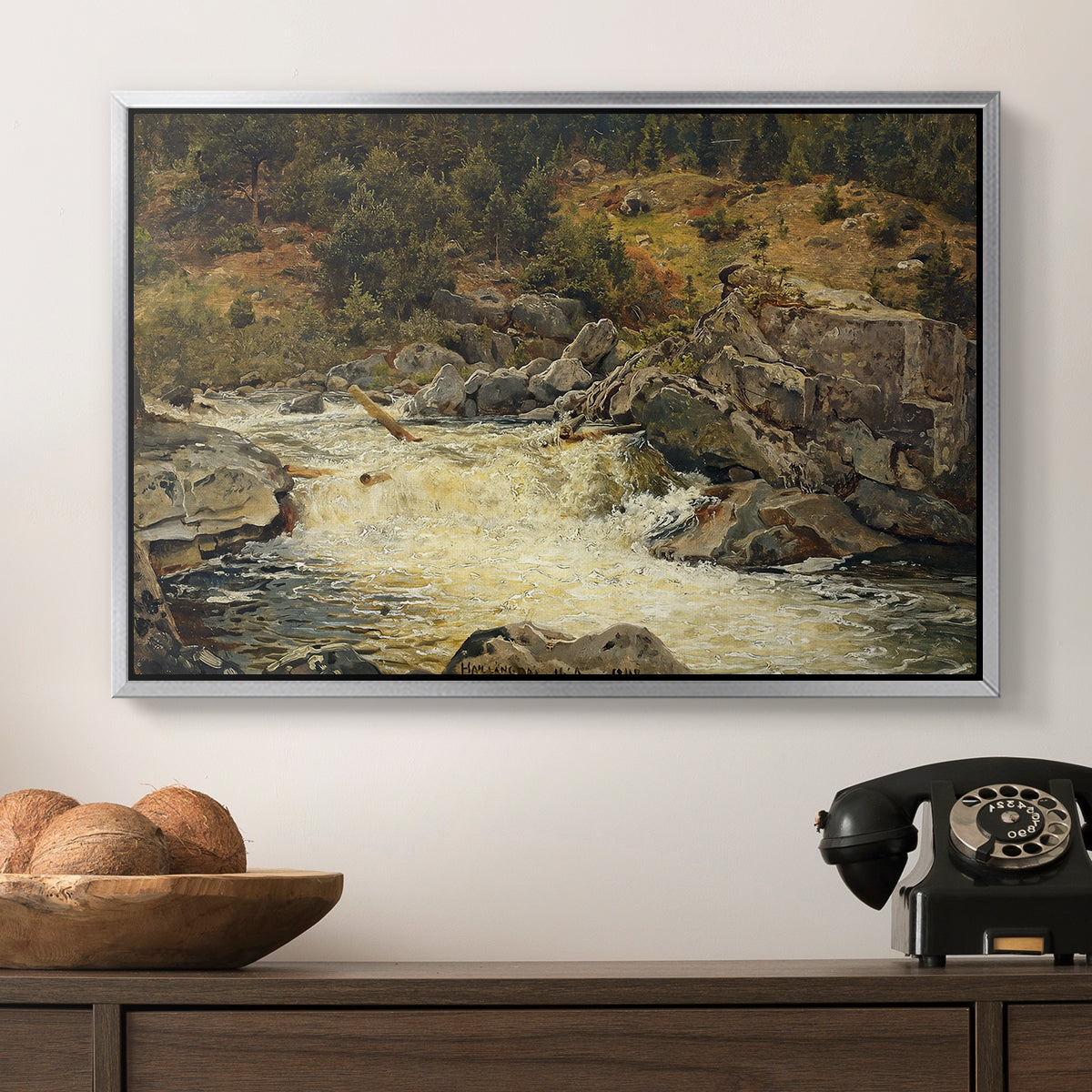 Waterfall in Hallingdal, 1848 - Floater Framed Canvas Print