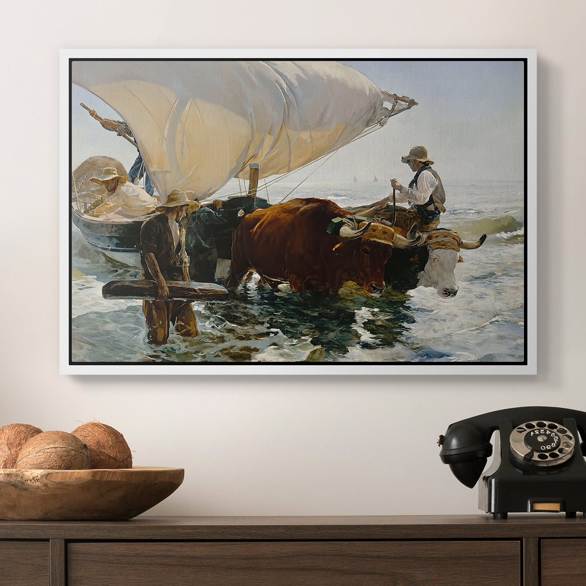 The Return from Fishing: Hauling the Boat, 1894 - Floater Framed Canvas Print