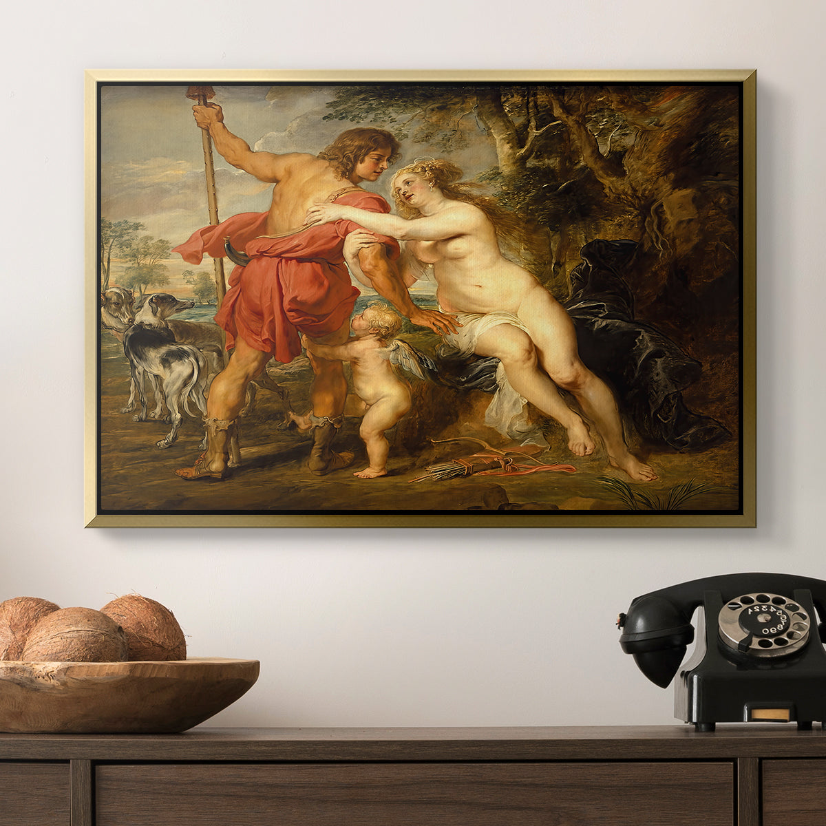 Venus and Adonis, c. 1635 - Floater Framed Canvas Print