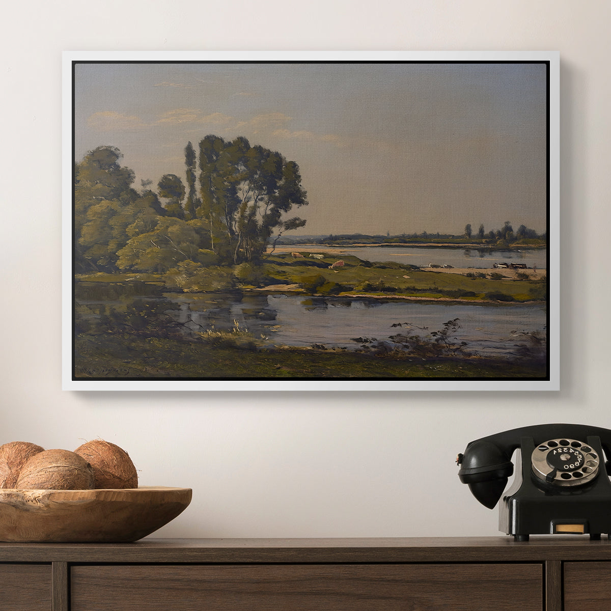 Landscape with a River, 1892 - Floater Framed Canvas Print