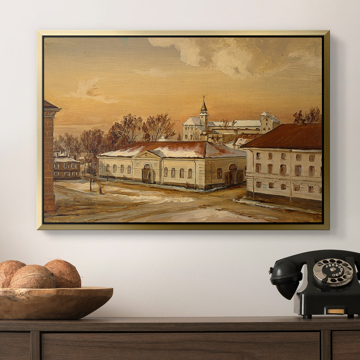 The Riding School at Akershus Castle, 1846 - Floater Framed Canvas Print