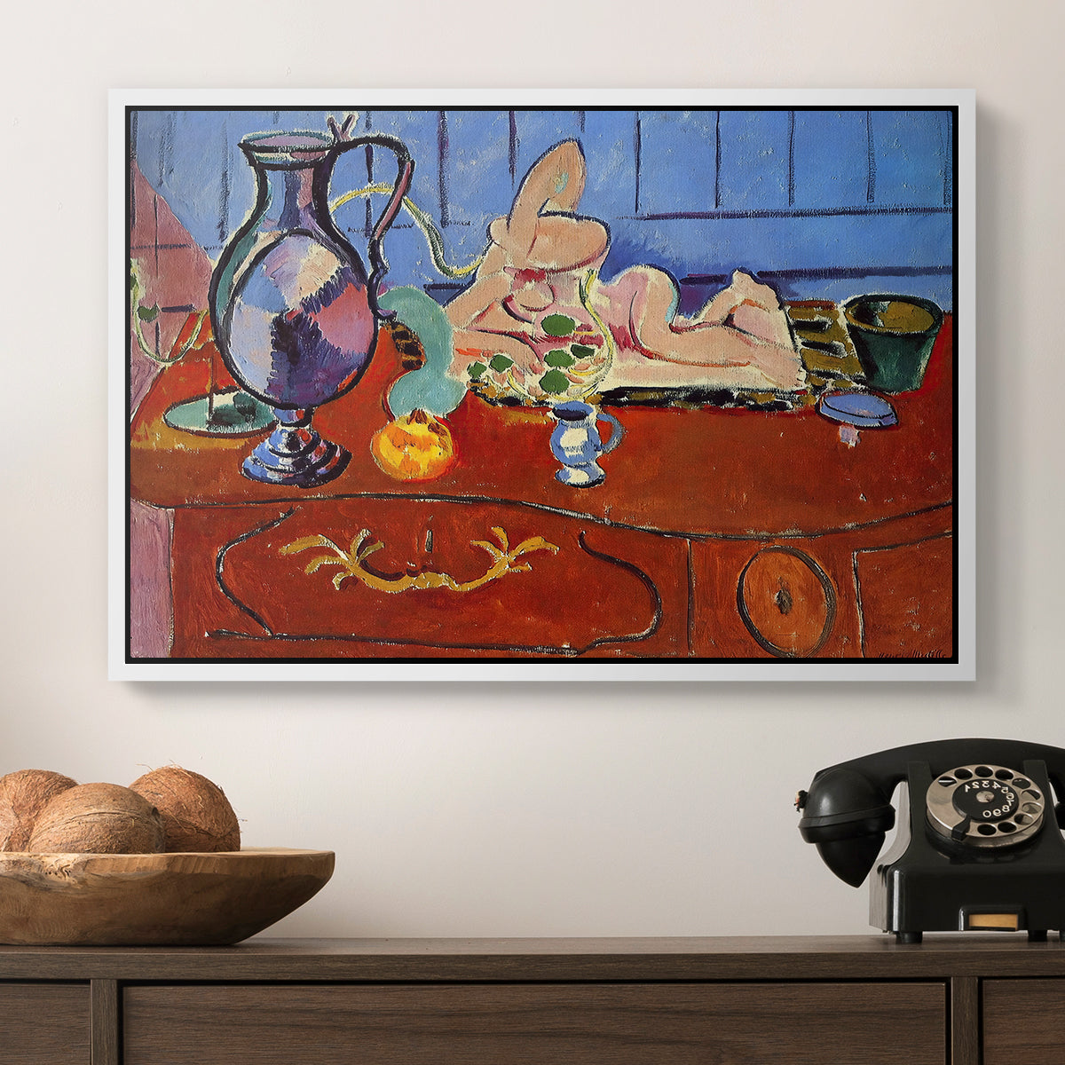 Still Life with a Pewter Jug and Pink Statuette, 1910 - Floater Framed Canvas Print