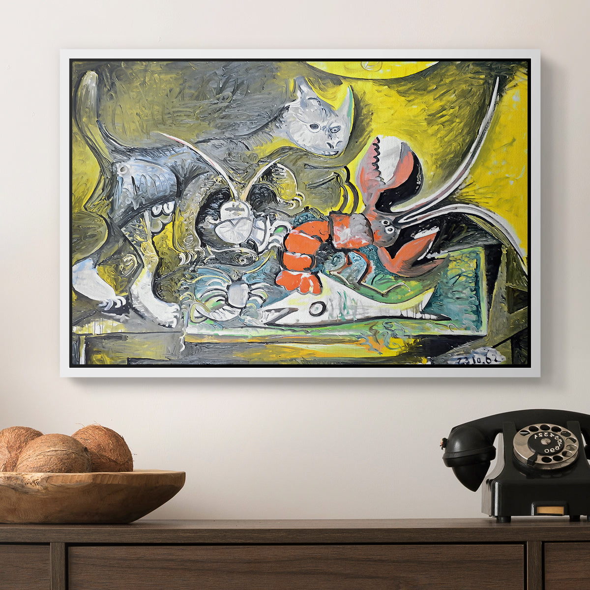 Still Life with Cat and Lobster, 1962 - Floater Framed Canvas Print