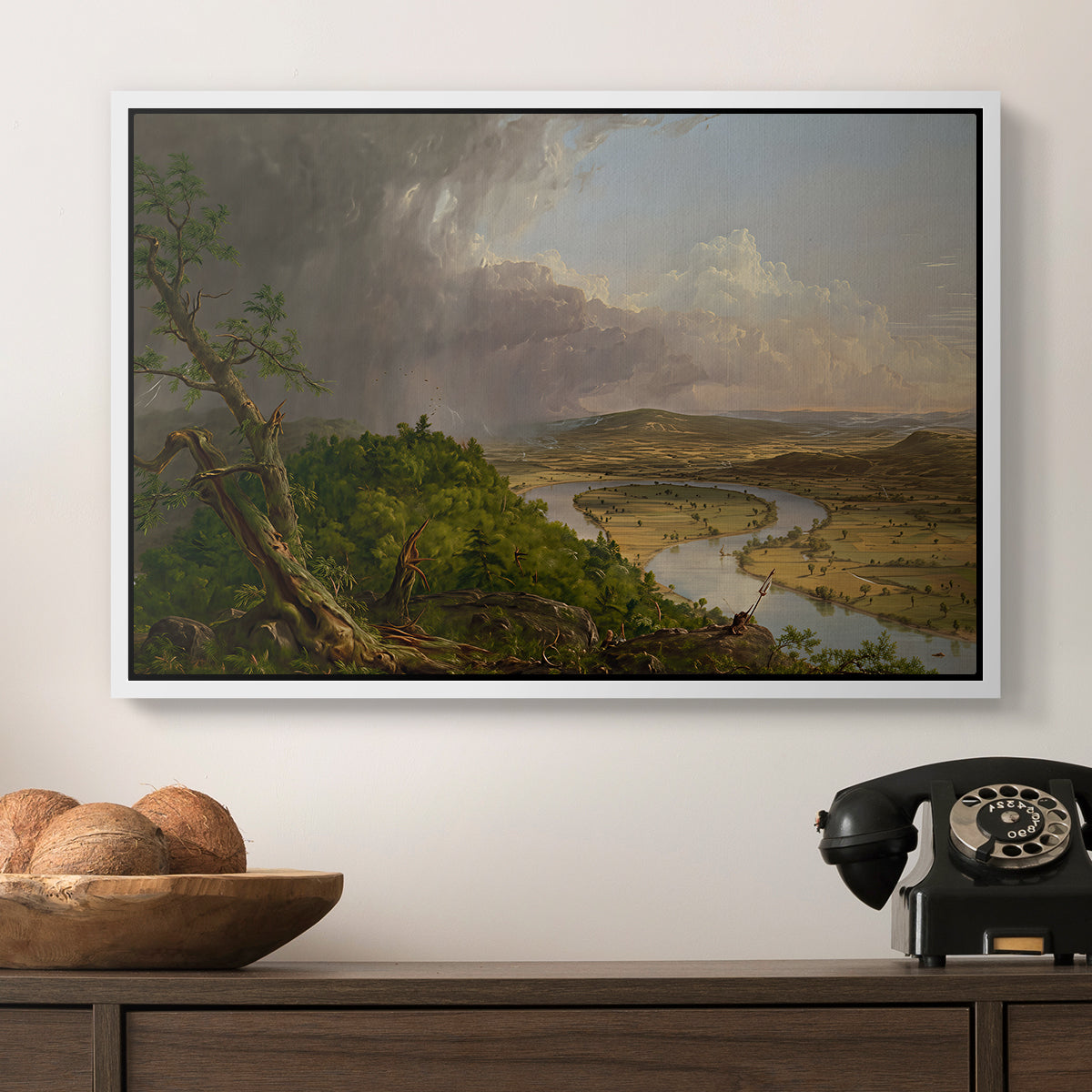 View from Mount Holyoke, Northampton, Massachusetts, after a Thunderstorm (Oxbow), 1836 - Floater Framed Canvas Print
