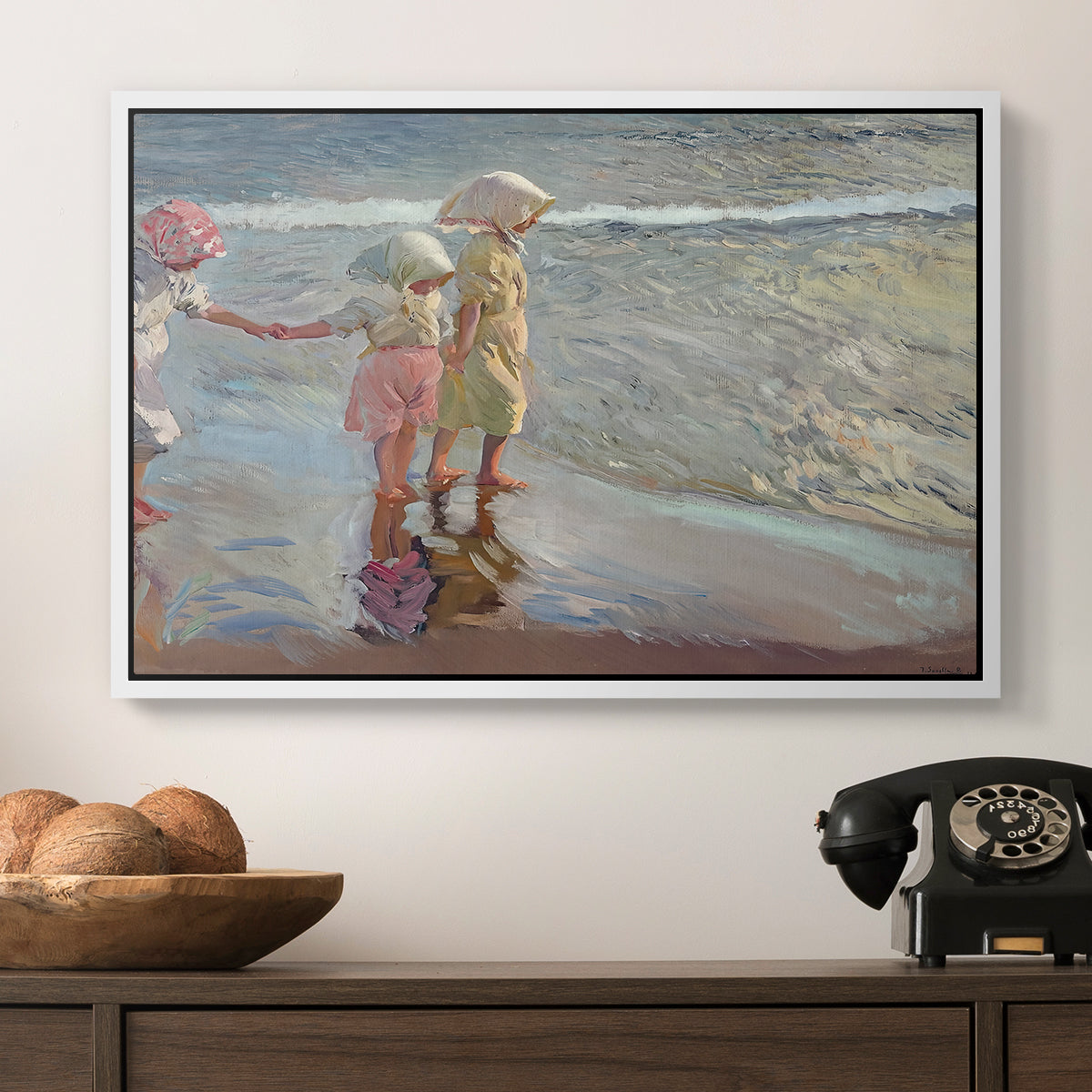 The Three Sisters on the Beach, 1908 - Floater Framed Canvas Print