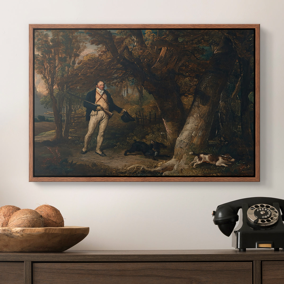 The Reverend Thomas Levett and Favourite Dogs, Cock-Shooting, 1811 - Floater Framed Canvas Print