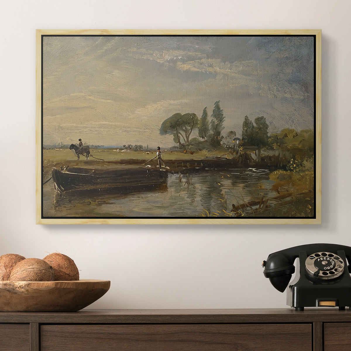 Barge below Flatford Lock, c. 1810 - Floater Framed Canvas Print