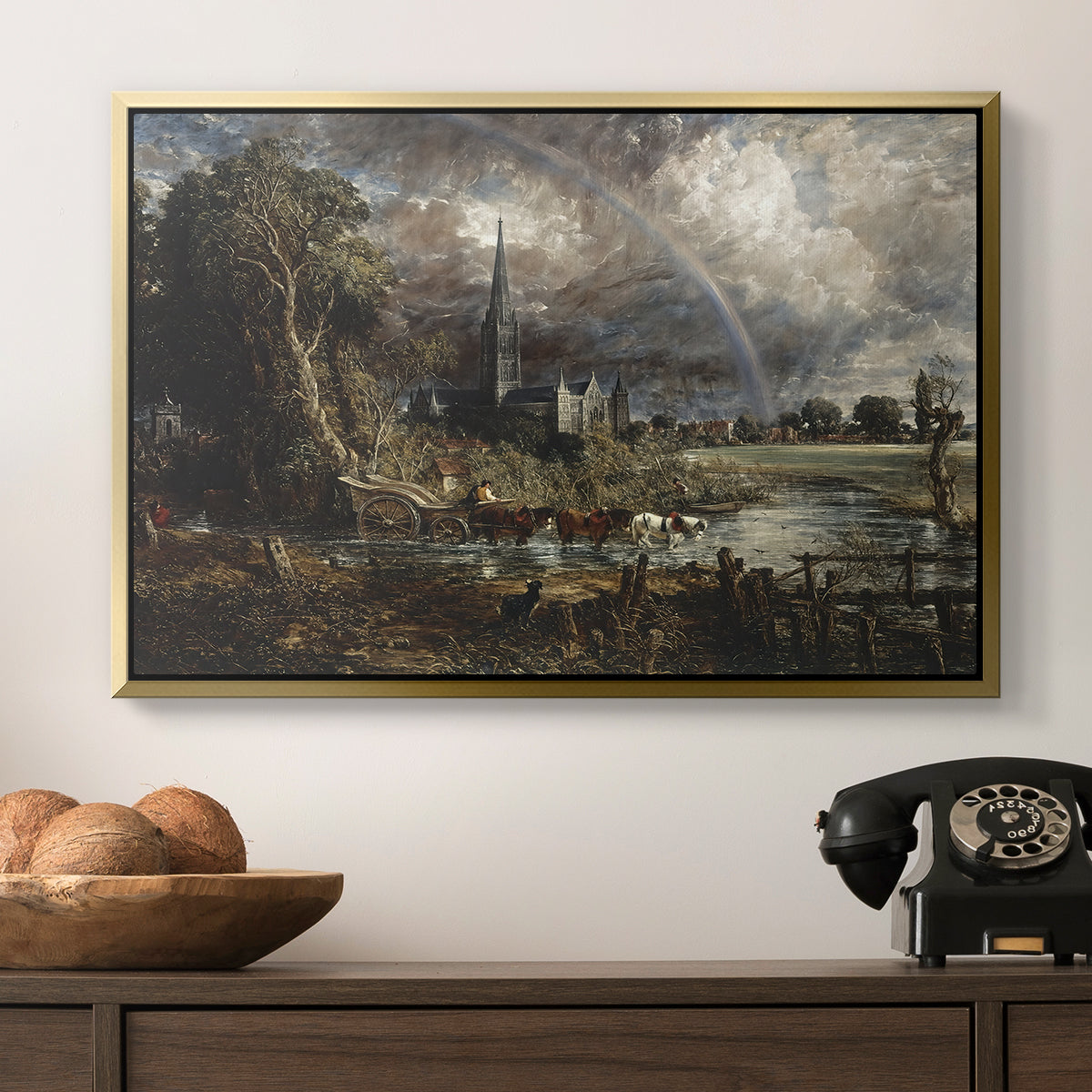 Salisbury Cathedral from the Meadows (Detail), 1831 - Floater Framed Canvas Print