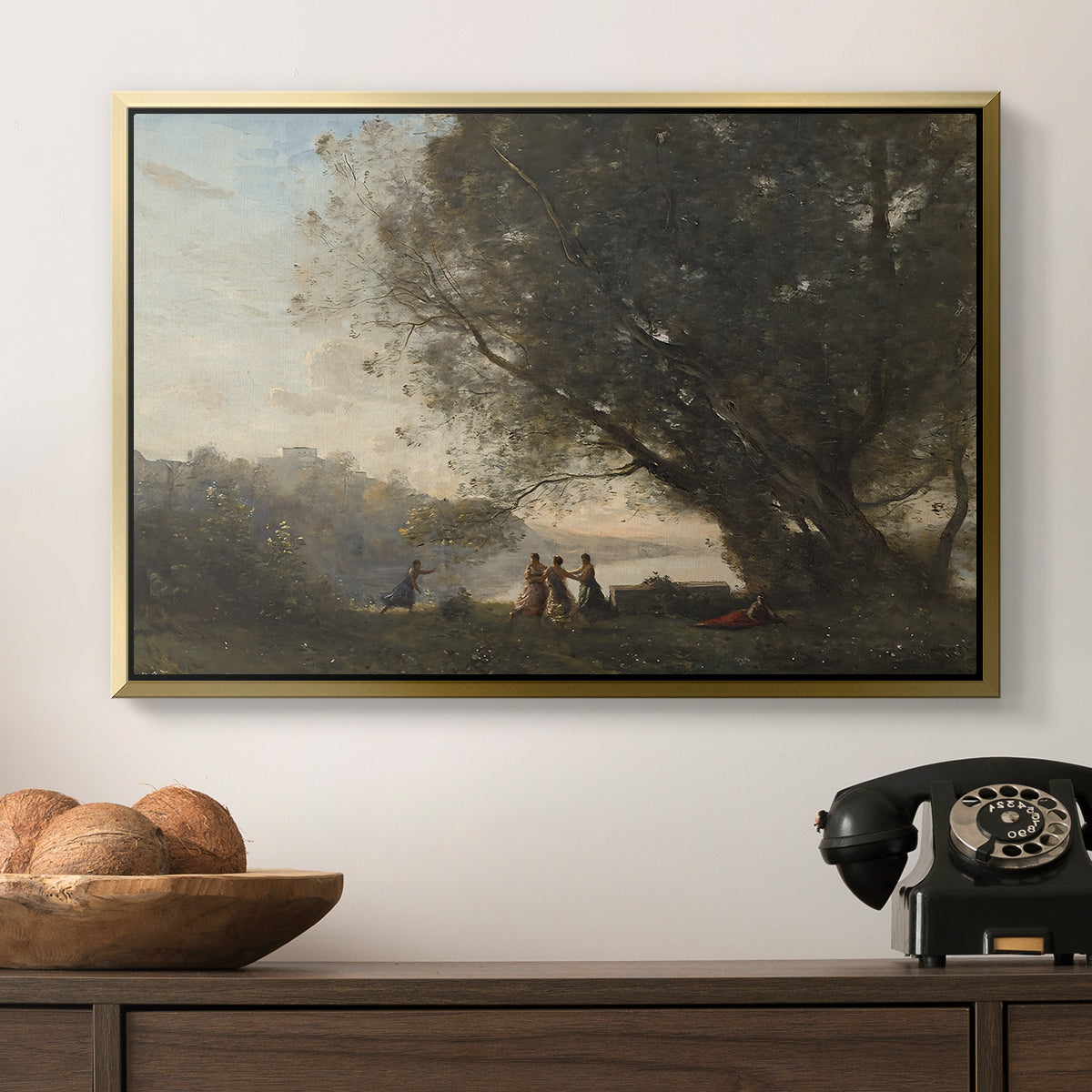 Dance Under the Trees at the Edge of the Lake, c. 1865-1870 - Floater Framed Canvas Print