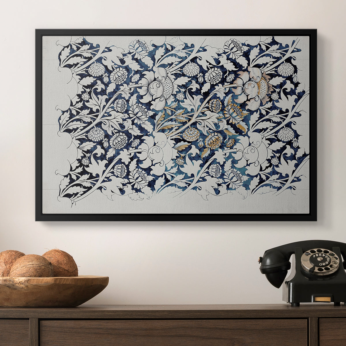 Watercolour for Printed Fabric Design: Wey, c. 1882-1883 - Floater Framed Canvas Print
