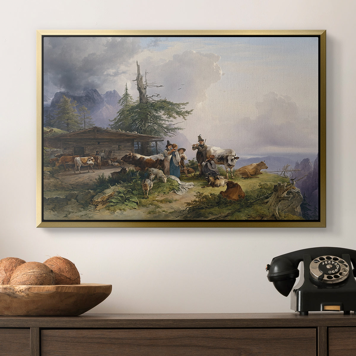 An Alpine Farm on the Untersberg, 1835 - Floater Framed Canvas Print
